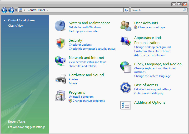 Windows Vista Control Panel (2006)